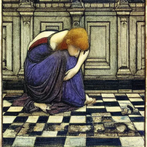 Image similar to checkered floor with a female by edward burne - jones