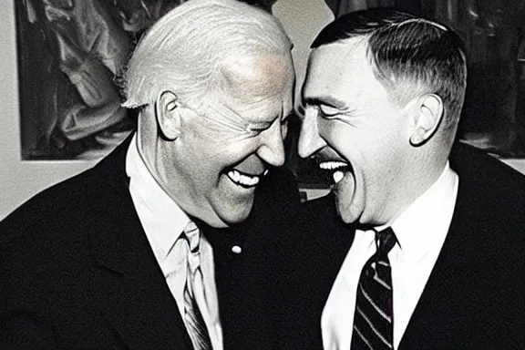 Image similar to “ very very intricate photorealistic photo of hitler and joe biden laughing together, detailed natural lighting, award - winning crisp details ”