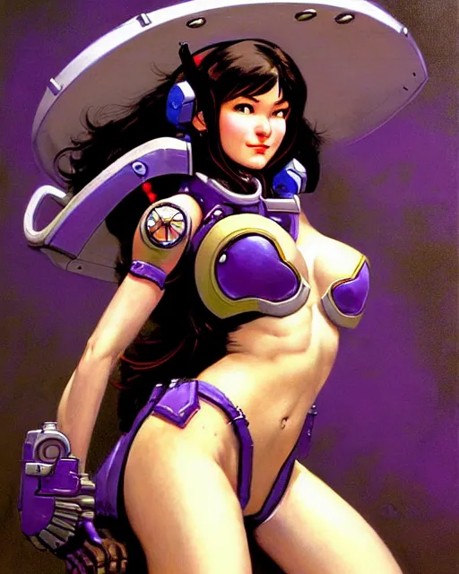 Prompt: d. va from overwatch, heavey metal magazine cover, character portrait, portrait, close up, concept art, intricate details, highly detailed, in the style of frank frazetta, esteban maroto, richard corben, pepe moreno, matt howarth, stefano tamburini, tanino liberatore, luis royo and alex ebel