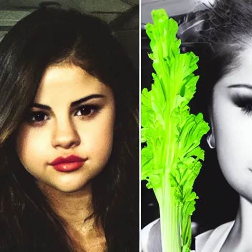 Image similar to selena gomez as celery mutant