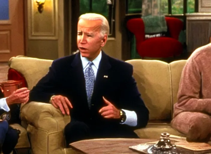 Prompt: film still of joe biden in the tv show friends