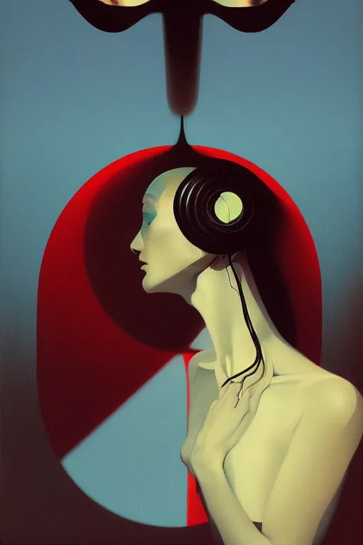 Image similar to woman wearing oculus and digital glitch head edward hopper and james gilleard, zdzislaw beksisnski, higly detailed