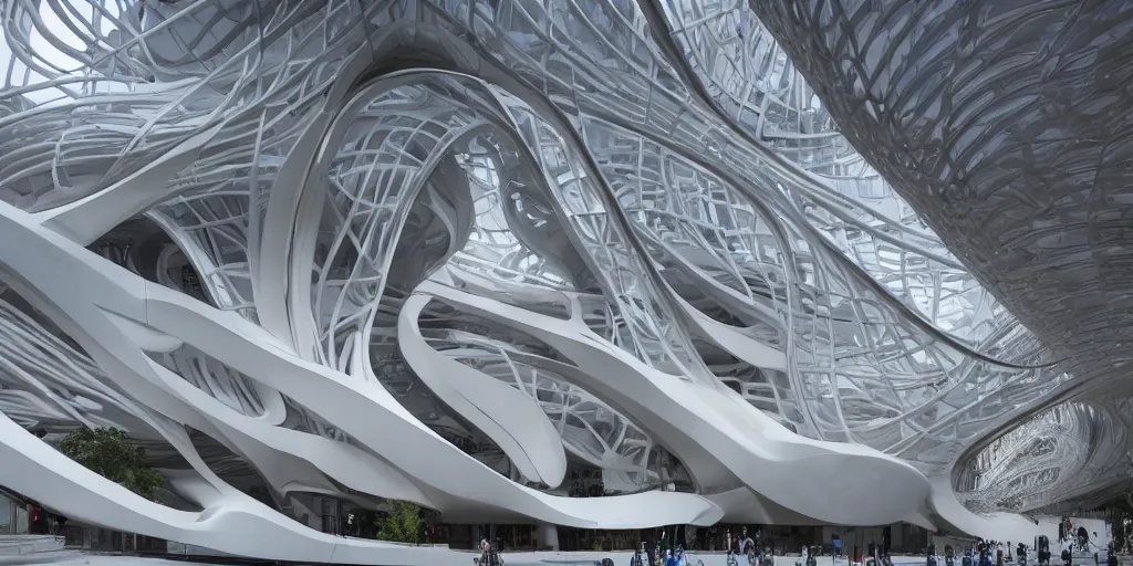 Image similar to extremely detailed ornate stunning beautiful elegant futuristic museum exterior by Zaha Hadid