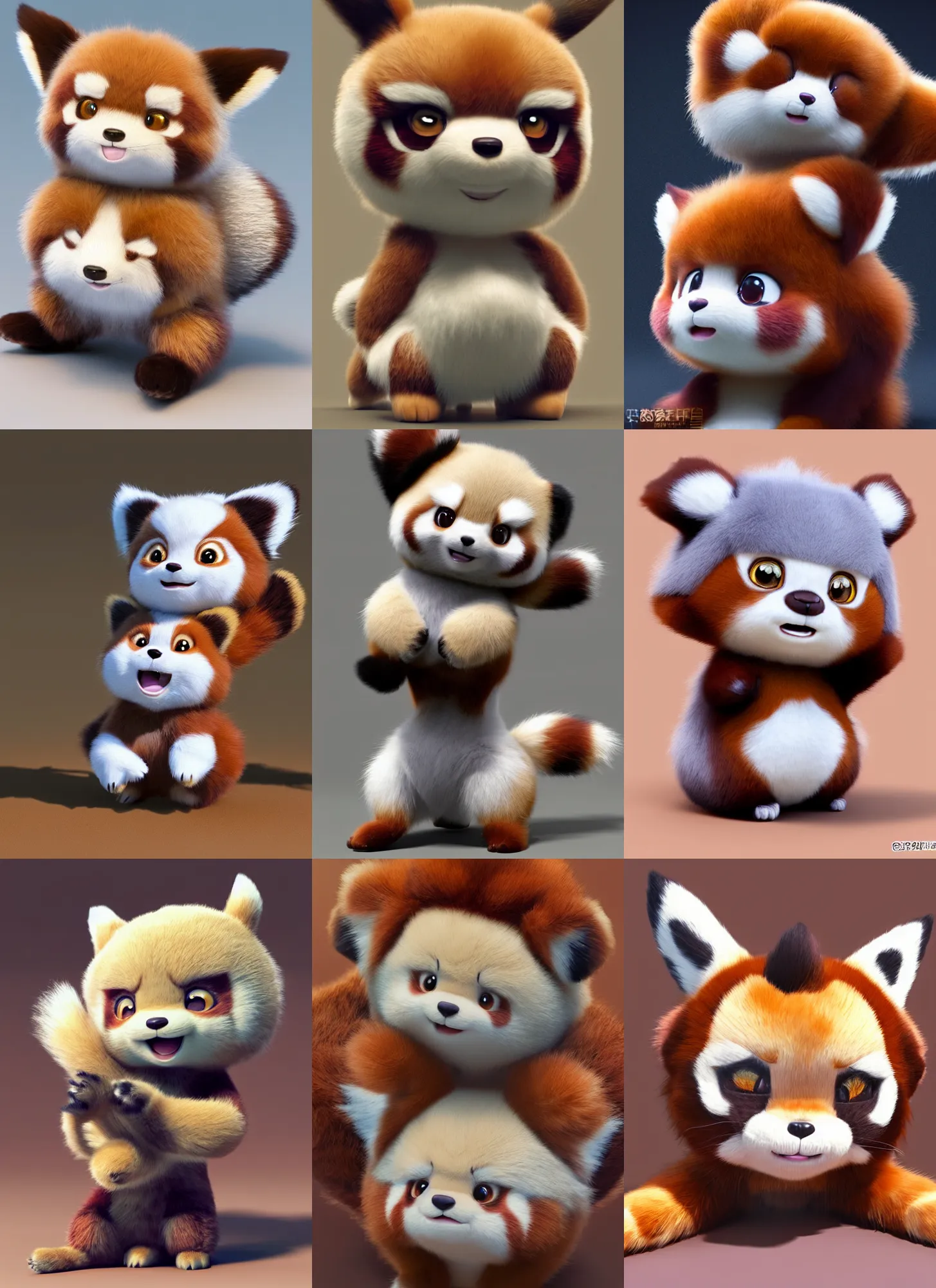 Prompt: high quality 3 d render cartoon very cute muted color fluffy! red panda, highly detailed, vray smooth, in the style of detective pikachu, hannah yata charlie immer, soft indoor light, low angle, uhd 8 k, sharp focus