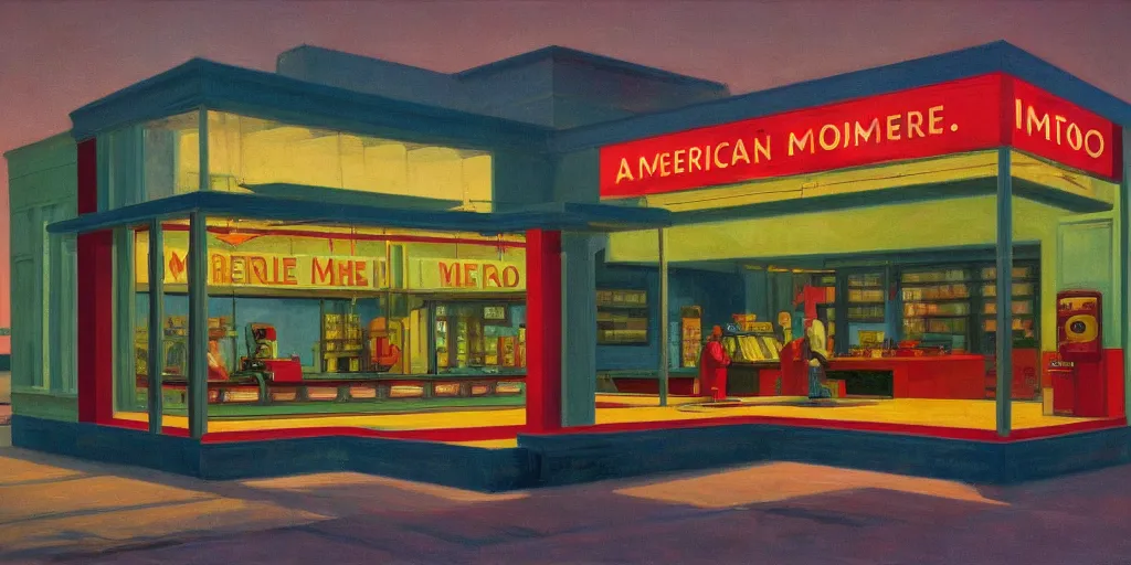 Image similar to American metro wasteland commercial gasoline in the style of Edward Hopper