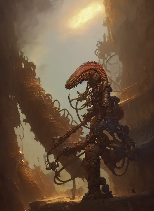 Prompt: subsurface scattering, steampunk lizard paladin, by jesper ejsing, justin gerard, tomasz alen kopera, cgsociety and fenghua zhong, highly detailed, rim light, cinematic lighting, illustration, art, octane render, very coherent, cinematic, hyper realism, high detail, octane render, 8 k