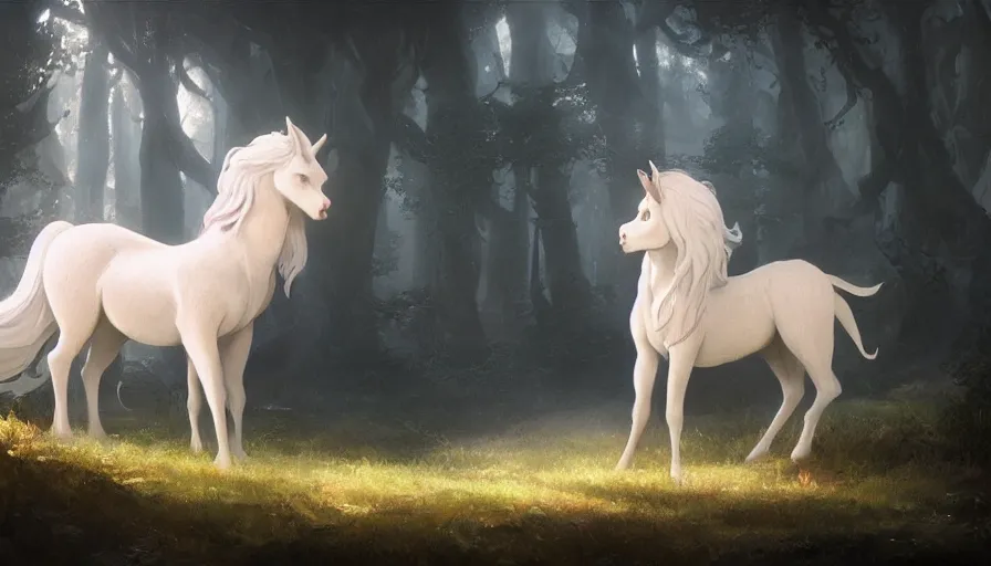 Image similar to a beautiful painting of the last unicorn, ray traced lighting by kalin popov and greg rutkowski