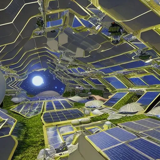 Prompt: photo of a solarpunk space habitat