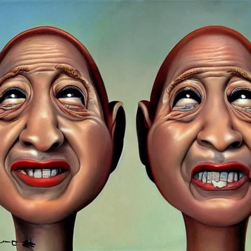 Image similar to beautiful lifelike painting of the peanut sisters, hyperreal detailed facial features and uv lighting, art by ed roth and basil wolverton