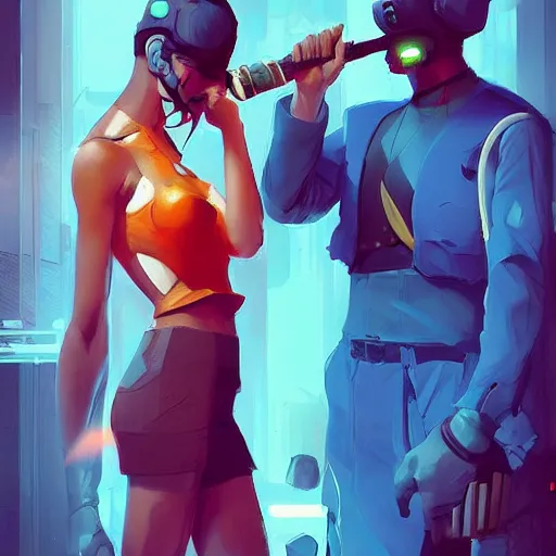 Image similar to two cyberpunk hyperrealistic figures smoking hookah official fanart behance hd artstation by jesper ejsing, by rhads, makoto shinkai and lois van baarle, ilya kuvshinov, ossdraws