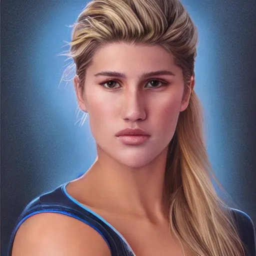 Image similar to eugenie bouchard in the style of stefan kostic, realistic, full body, sharp focus, 8 k high definition, insanely detailed, intricate, elegant, art by stanley lau and artgerm