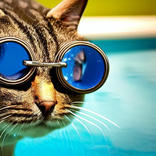 Image similar to detailed cat with goggles swimming in pool