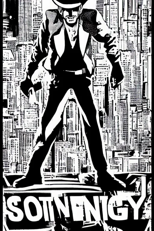 Prompt: a single cowboy in style of Sin City by Frank Miller