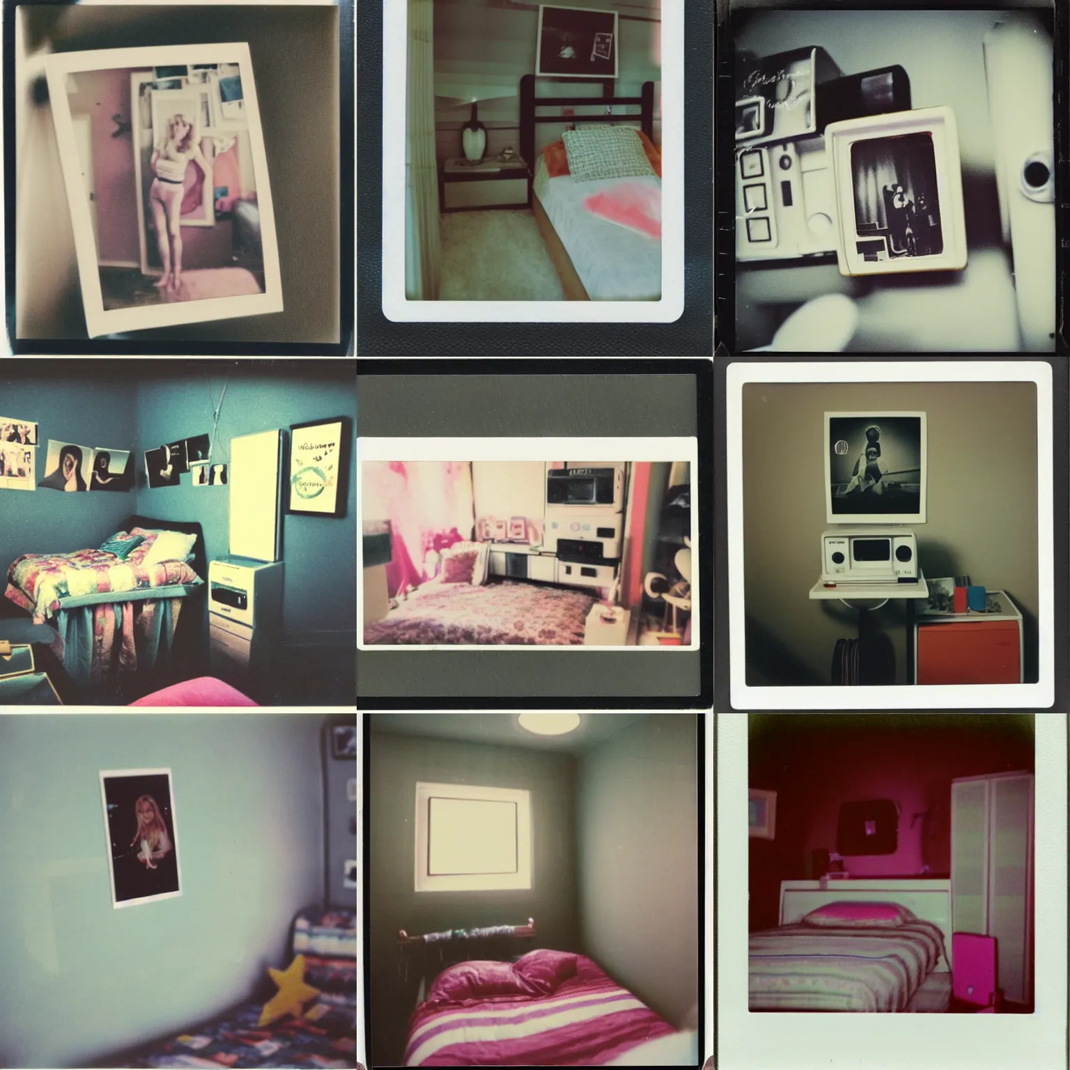 Prompt: polaroid photo of a eighties bedroom