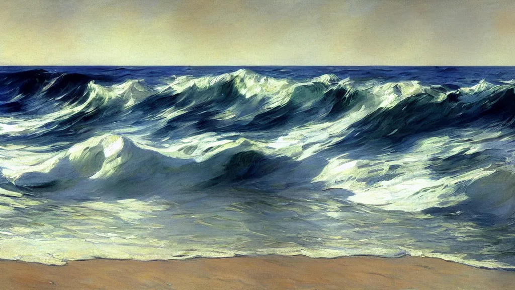 Image similar to ocean waves by joaquin sorolla, 4 k resolution
