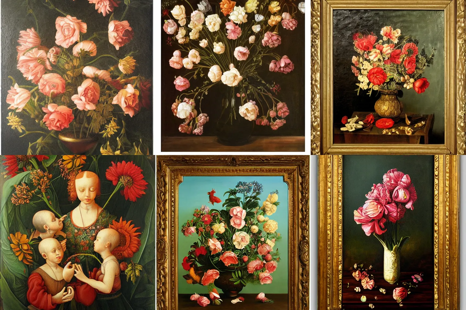 Prompt: recursive renaissance flower oil painting