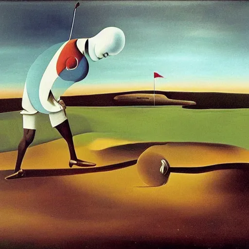 Prompt: surrealist painting of a walrus playing golf, salvador dali,