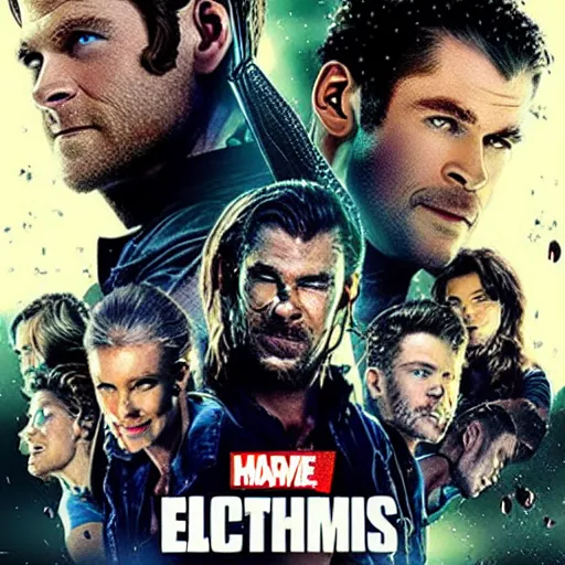 Prompt: epic movie poster aliens vomiting on chris hemsworth while he looks really annoyed and holding an umbrella