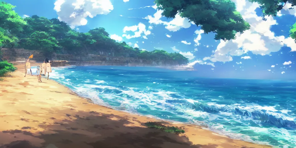 Prompt: beautiful anime beach cove by makoto shinkai