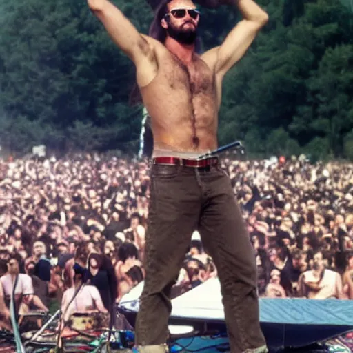 Prompt: Gigachad performing at Woodstock