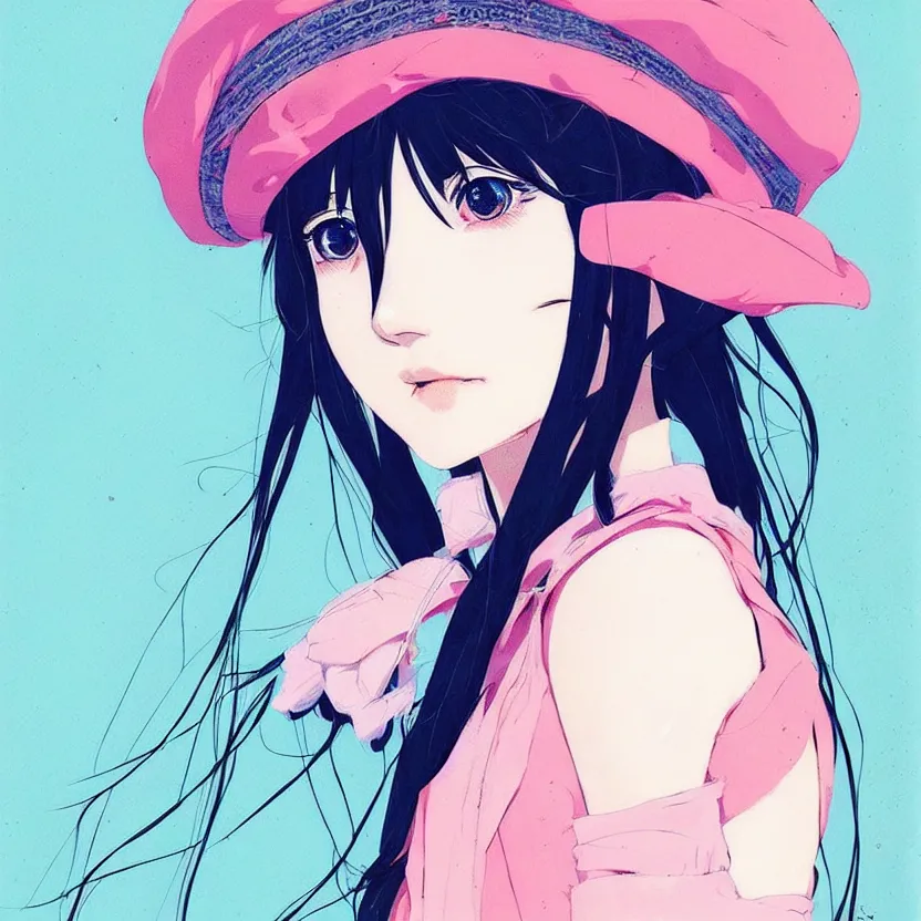 Image similar to girl wearing a beret, very anime!!! anime!! intricate details, aesthetically pleasing pastel colors, art by conrad roset and ilya kuvshinov