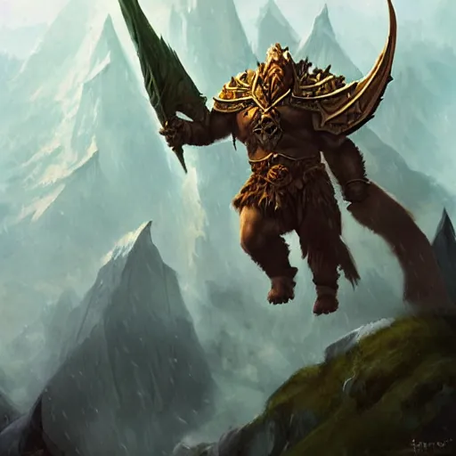 Prompt: the hero mountain king from the game warcraft, oil painting, by greg rutkowski