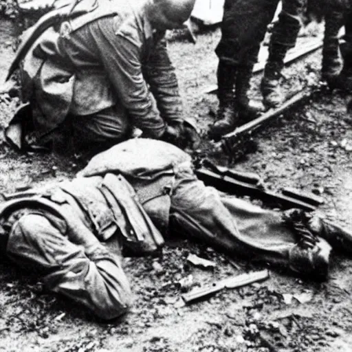 Image similar to photo of a dead american soldier during world war 2