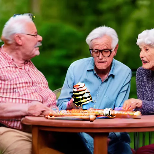 Image similar to a movie still from the antiques roadshow, old people discussing a priceless hot dog, uhd, 8k,