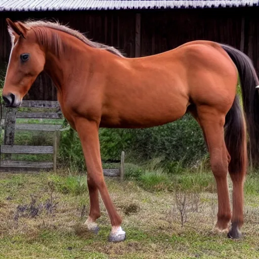 Prompt: A female horse using her body and beauty to attract the strong stallions.