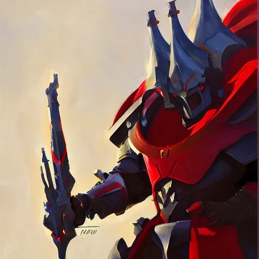 Image similar to greg manchess portrait painting of armored overlord momon with red cloak as overwatch character, medium shot, asymmetrical, profile picture, organic painting, sunny day, matte painting, bold shapes, hard edges, street art, trending on artstation, by huang guangjian and gil elvgren and sachin teng