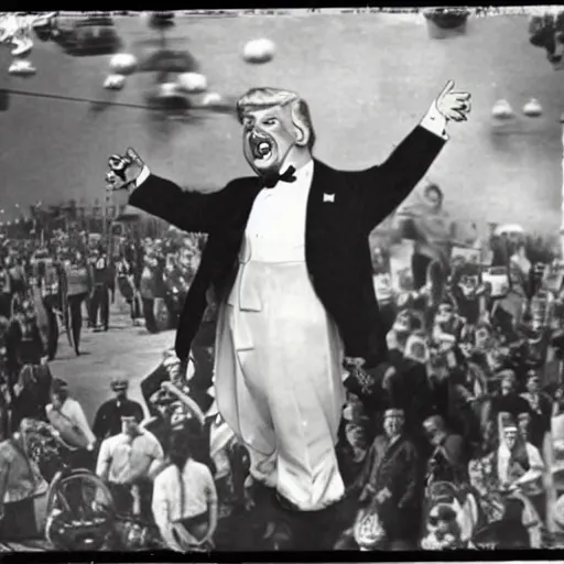 Prompt: donald trump as a sideshow freak, 1 9 3 0 s carnival vintage photo