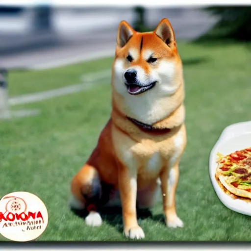 Image similar to a photo of a shiba inu made out of okonomiyaki