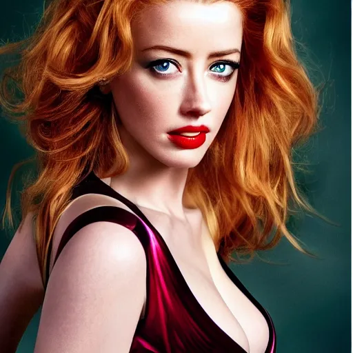Prompt: photo of a gorgeous christina hendricks amber heard hybrid by mario testino, realistic, professionally, professionally color graded, half body shot, victoria's secret, sharp focus, 8 k high definition, insanely detailed, intricate, elegant, sony a 7 r