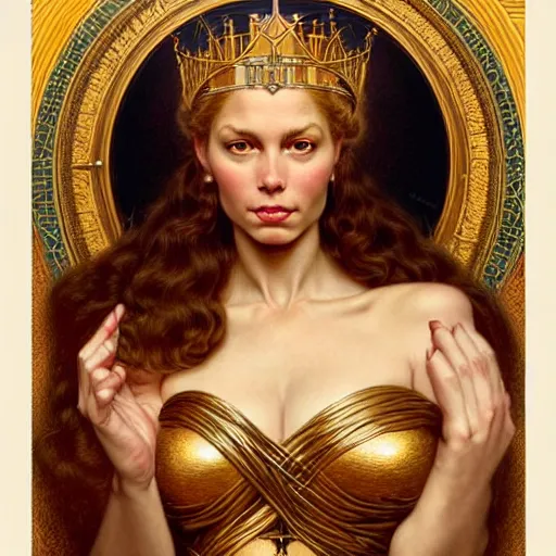 Image similar to highly detailed portrait of a majestic lioness queen in the form of a beautiful woman. d & d. art by donato giancola, gil elvgren, evelyn de morgan, bastien lecouffe - deharme. trending on artstation, intricate details, energetic composition, golden ratio, concept art, illustration, elegant art, global illuminaition