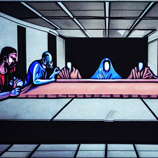 Prompt: the last supper, cyberpunk style, realistic