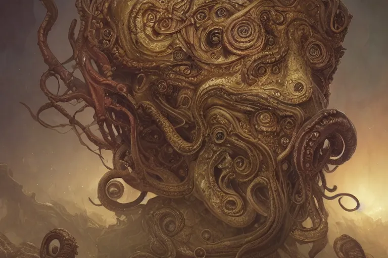 Image similar to a lovecraftian painting of cthulhu face of cosmic horror, cosmic horror elements, ultra realistic, concept art, intricate details, eerie, highly detailed, photorealistic, octane render, 8 k, unreal engine. art by artgerm and greg rutkowski and alphonse mucha