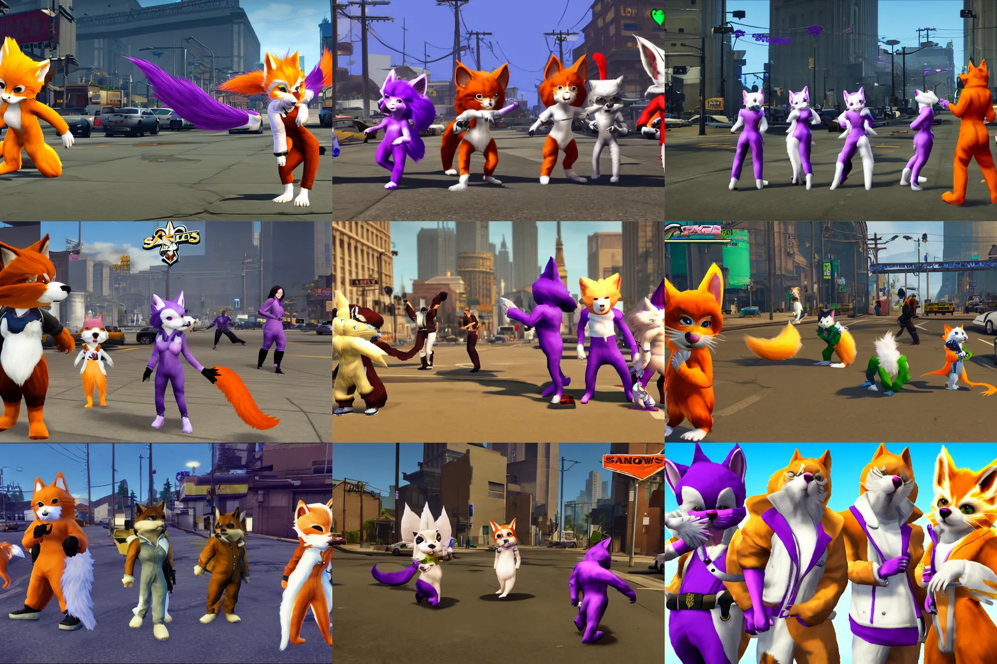 Prompt: screenshot, saints row, tails being worn, furries wearing tails ( fursuiters + tails )