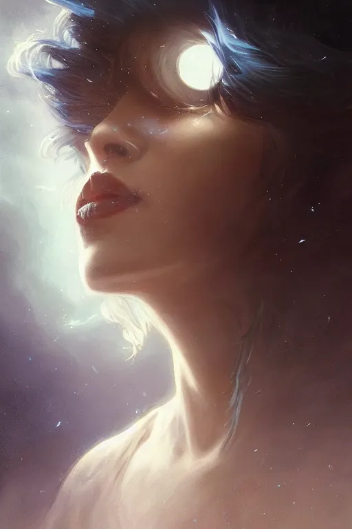 Image similar to dusty wind blowing!!!, dreaming of the void! cinematic volumetric lights, bust portrait, dnd, fantasy, intricate, elegant, highly detailed, digital painting, artstation, concept art, smooth, sharp focus, illustration, art by artgerm and tom bagshaw and greg rutkowski and alphonse mucha