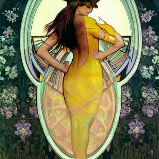 Image similar to elegant woman dressed up as pikachu art photo by Annie Liebovitz and Alphonse Mucha