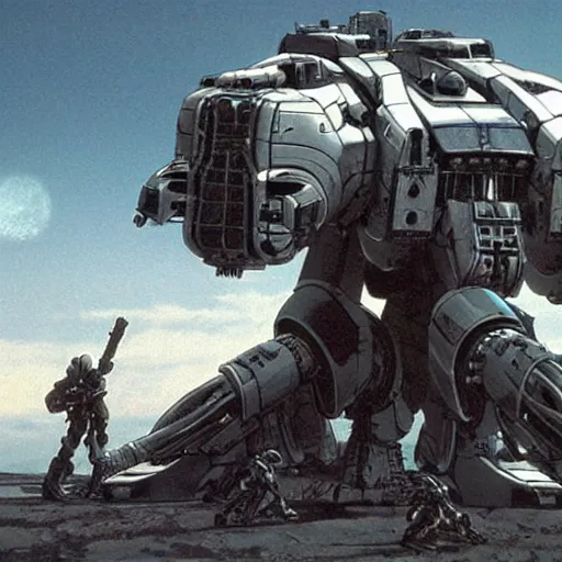 Image similar to cinematic still in westworld, mech by mamoru nagano