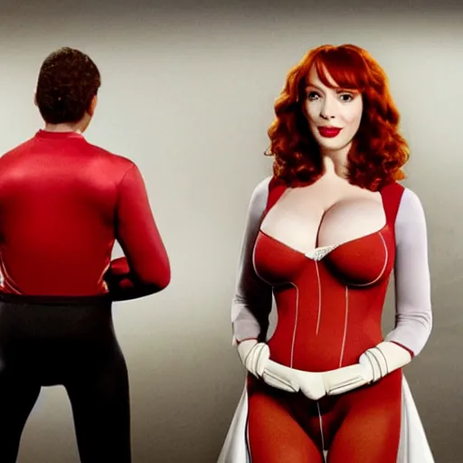 Prompt: christina hendricks as elastic girl,