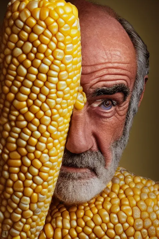 Image similar to 📷 sean connery is corn, made of food, head portrait, dynamic lighting, 4 k