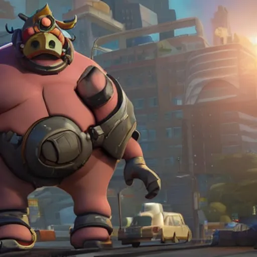 Image similar to Roadhog from overwatch, movie still