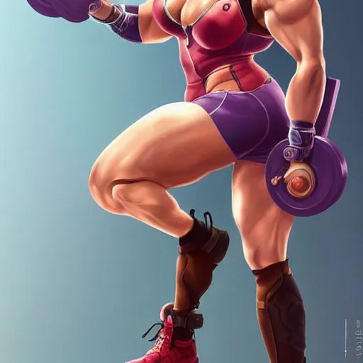 Image similar to scarlett johansson as thick muscular weightlifter zarya from overwatch, highly detailed, digital painting, artstation, sharp focus, illustration, art by tan zi and ayanamikodon, artgerm and alphonse mucha and wlop