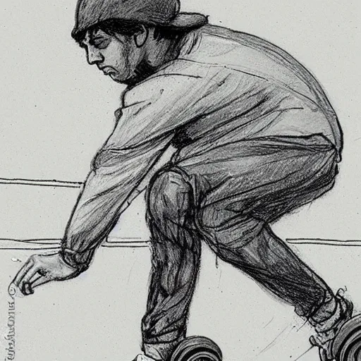 Image similar to luis vaz de camoes skateboarding, sketched by leonardo da vinci