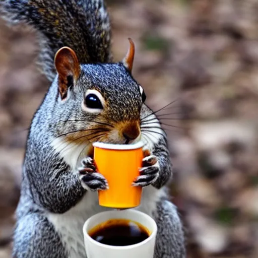 Image similar to mad squirrel drinking coffee