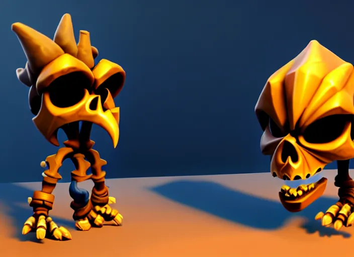 Image similar to cloaked skull, stylized stl, 3 d render, activision blizzard style, hearthstone style, crash bandicoot artstyle