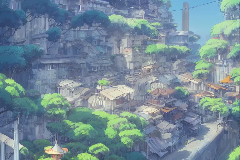 Image similar to los angeles. 4 k digital paint by studio ghibli hayao miyazaki. very sharp and detailed. trending on artstation and behance.