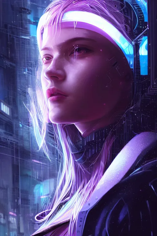 Image similar to portrait futuristic talented cyberpunk female Alchemist, in futuristic stormy heavy snowy thunder tokyo rooftop Enchantment cyberpunk night, ssci-fi, fantasy, intricate, very very beautiful, elegant, neon light, highly detailed, digital painting, artstation, concept art, soft light, hdri, smooth, sharp focus, illustration, art by tian zi and craig mullins and WLOP and alphonse mucha