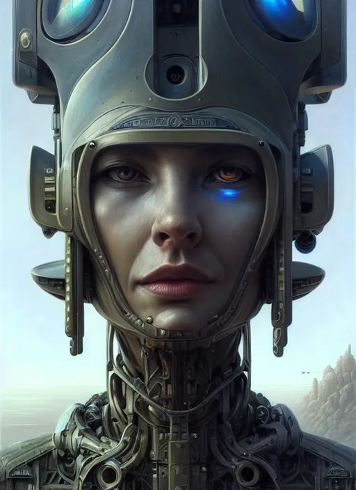 Image similar to closeup portrait shot of a robot soldier in a scenic dystopian environment, intricate, elegant, highly detailed, centered, digital painting, artstation, concept art, smooth, sharp focus, illustration, artgerm, tomasz alen kopera, peter mohrbacher, donato giancola, joseph christian leyendecker, wlop, boris vallejo